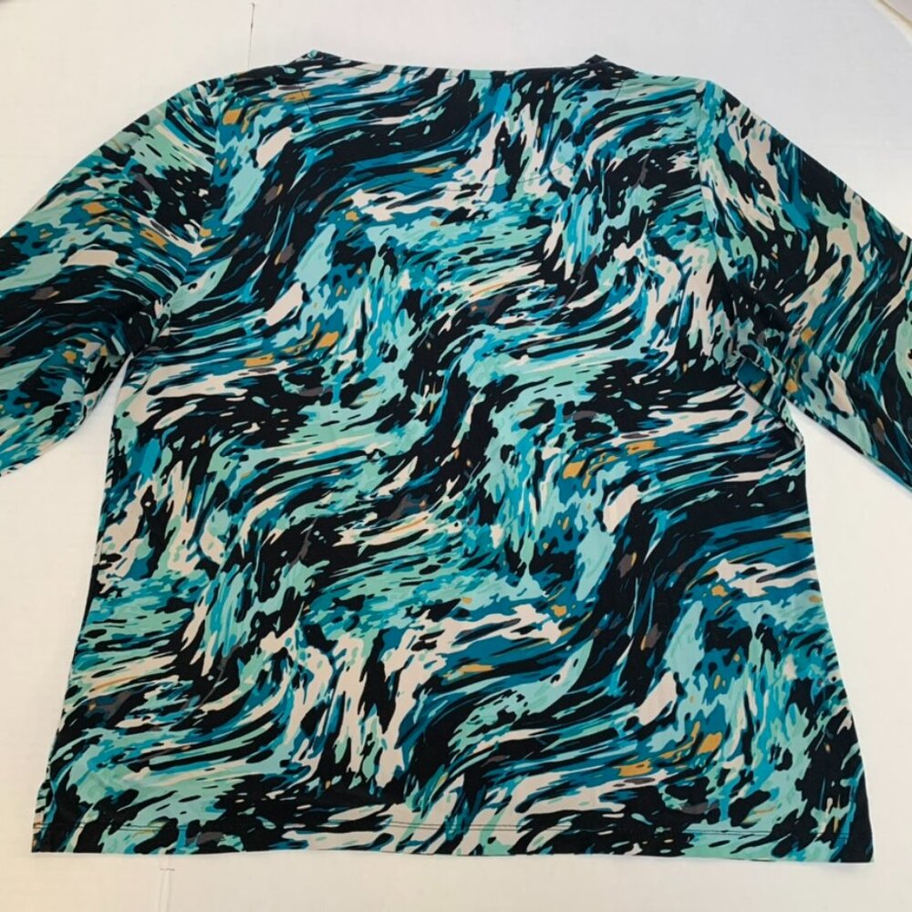JM Collection Womens Size XL Green Abstract 3/4 sleeve Pullover Shirt